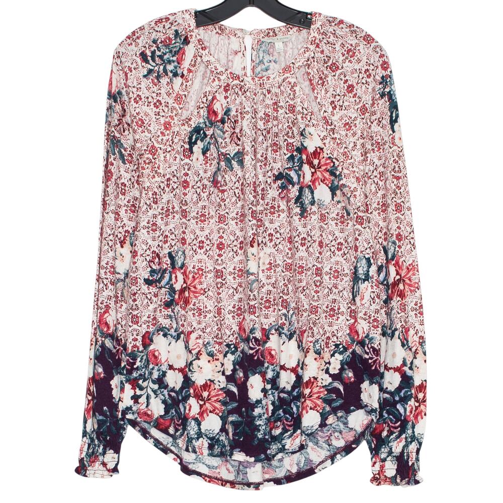 Lucky Brand Top Floral Cottage Boho Romantic Feminine Prairie Peasant Size Large
